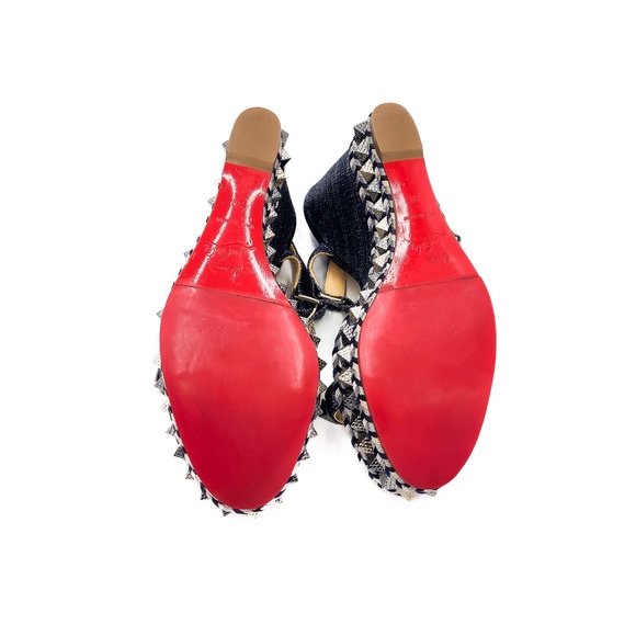 Christian Louboutin Metallic Denim Silver Espadrille Platform Sandals EU 39 - Picture 8 of 9